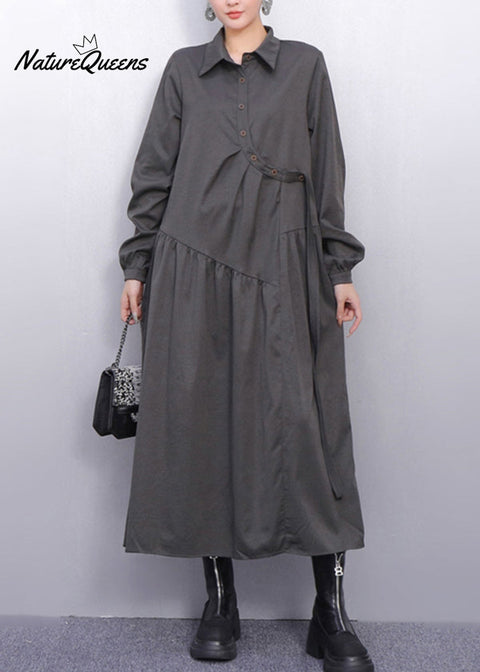 Monochrome Style Wrinkled Navy Shirt Dress Fall