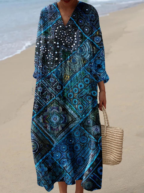 Women's Ocean ethnic style  Pattern Art Print Cotton Dress
