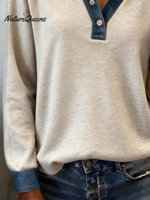 Women'S Casual Contrast Color Long-Sleeved Sweatshirt