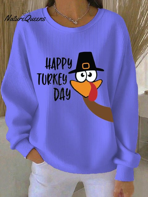 Women's Casual Thanksgiving Turkey Print Round Neck Sweatshirt