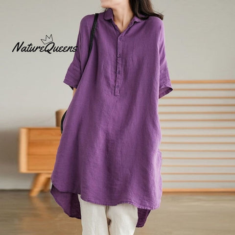 Simple Loose Solid Color Mid Sleeve Lapel Shirt