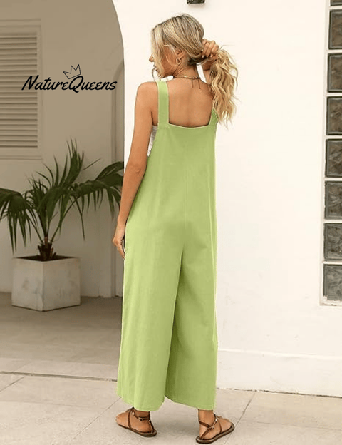 Women's Summer Cotton Linen Overalls â€?Adjustable & Relaxed Fit Jumpsuit
