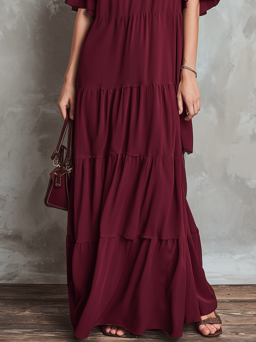 Bohemian Burgundy Tiered Maxi Dress