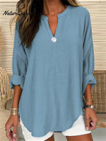 Women’s Retro Casual V - Neck Solid Color One - Button Top Light Blue / S
