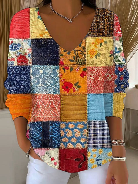Women's Autumn Splicing Print Sweater