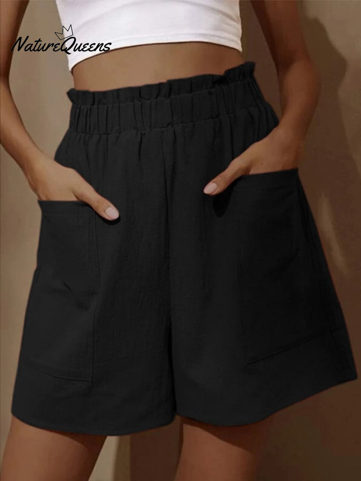 Women’s Pure Color Casual Cotton Shorts Black / S
