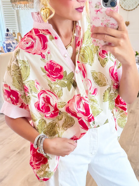 Pink Floral Stripe Bianca Shirt
