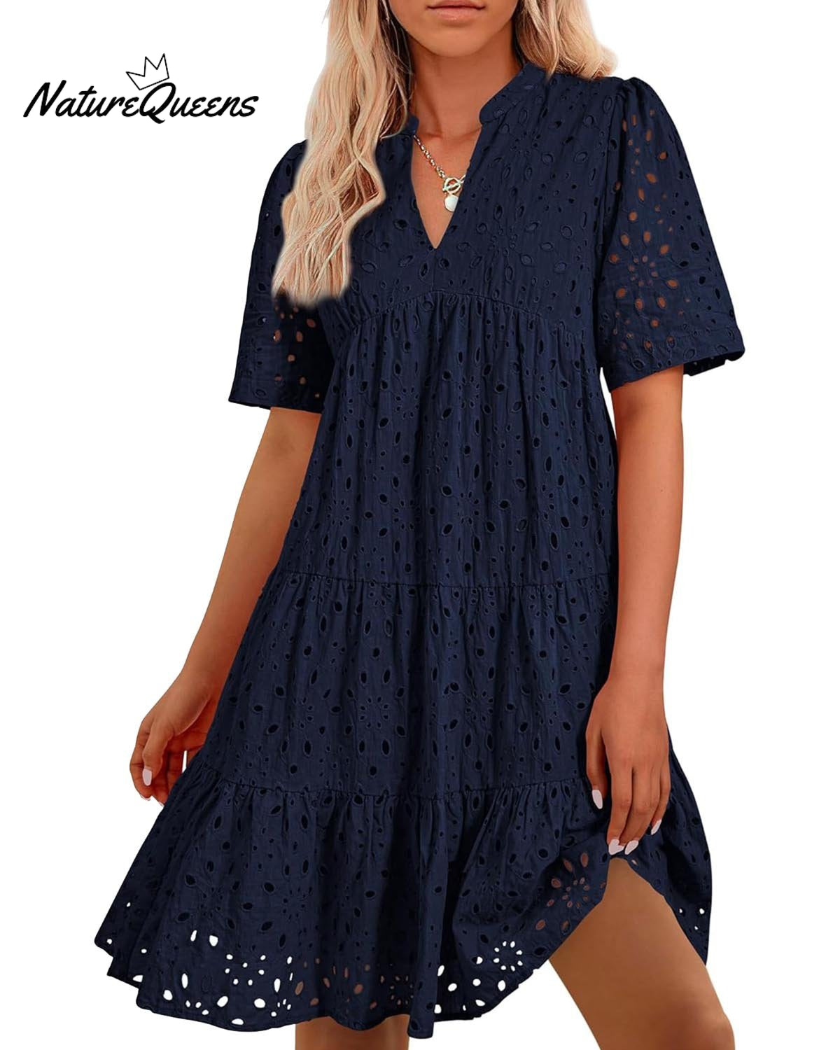 Women's Elegant Hollow Out Lace Ruffle Casual Mini Dress