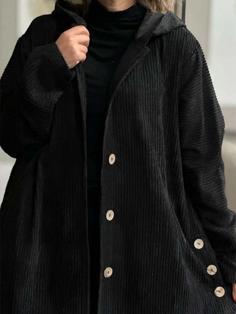Women'S Casual Loose Corduroy Hooded Top Jacket