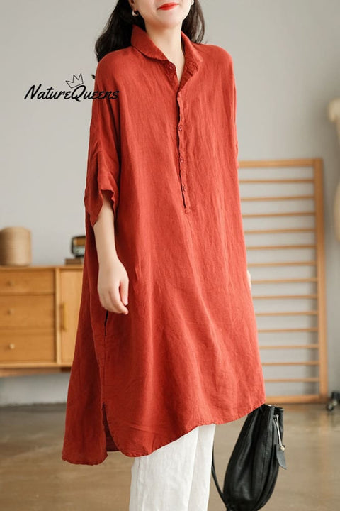 Simple Loose Solid Color Mid Sleeve Lapel Shirt