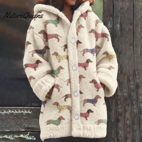 Women's Winter Warm Cute Dachshund Knitted Sweater Coat