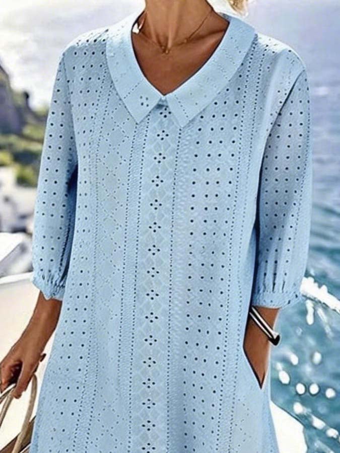 Women'S Casual Solid Color Hollow-Out Design Dress