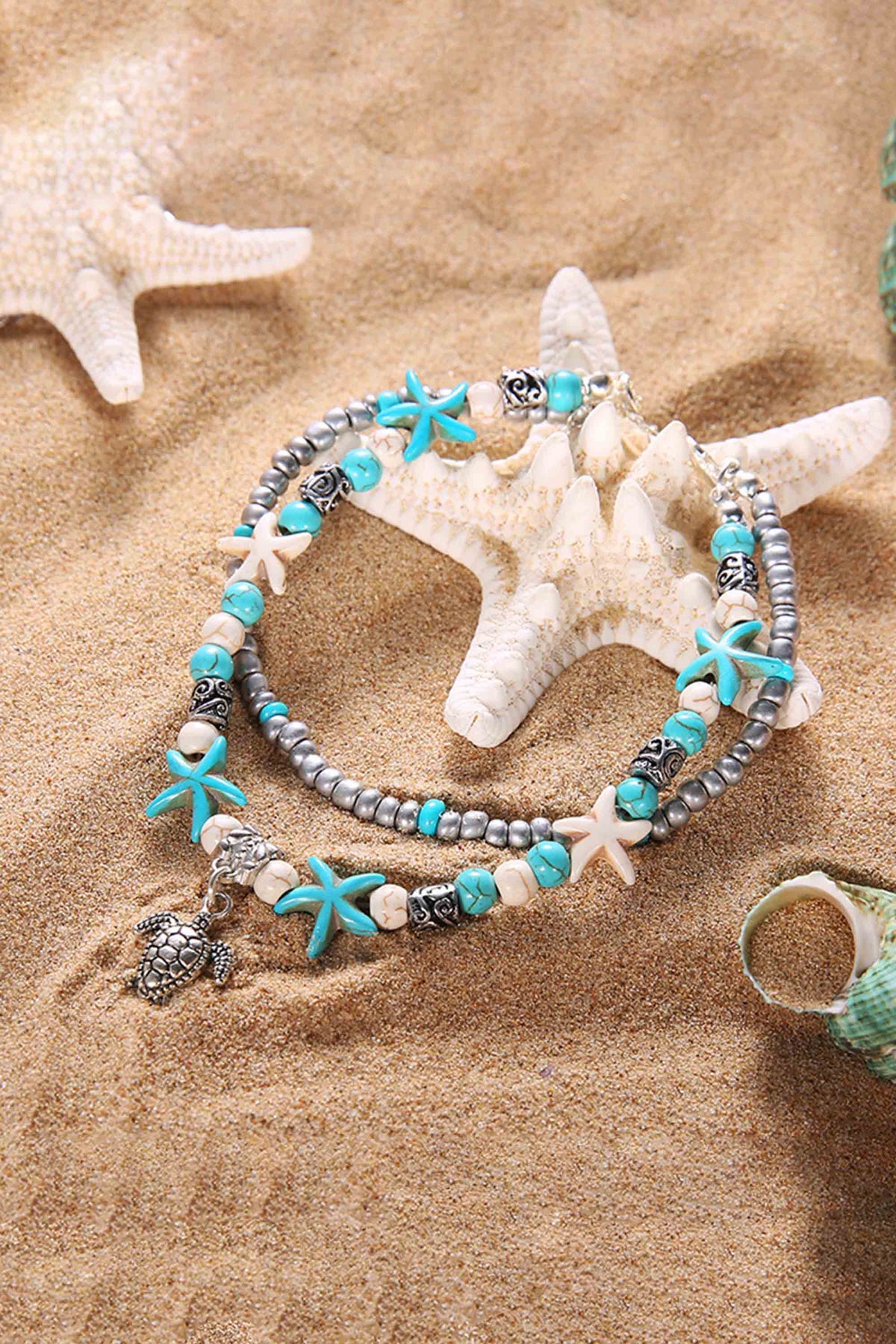 Beach Anklet Turtle Pendant Starfish Turquoise Anklet