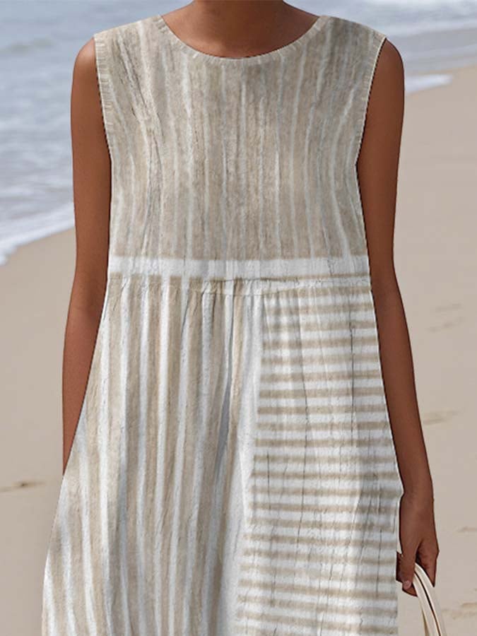 Women'S Casual Printed Round-Neck Sleeveless Dress