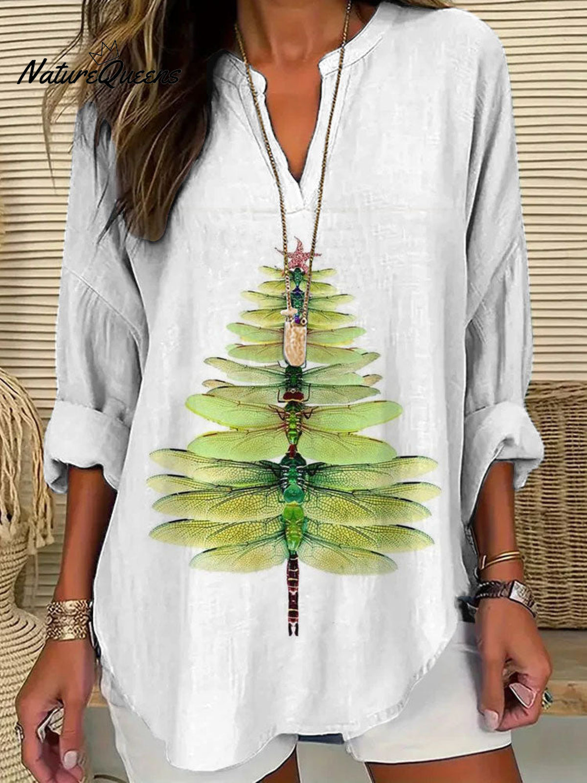 Women's Casual Watercolor Dragonfly Tree Cotton Blend Print T-shirt