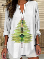 Women's Casual Watercolor Dragonfly Tree Cotton Blend Print T-shirt