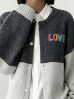 Women's Valentine's Day Heart-Patterned Color-Blocked Cardigan