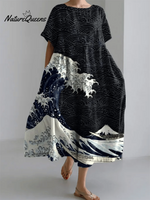 Ladies Art Painting Casual Loose Short Sleeve Dress