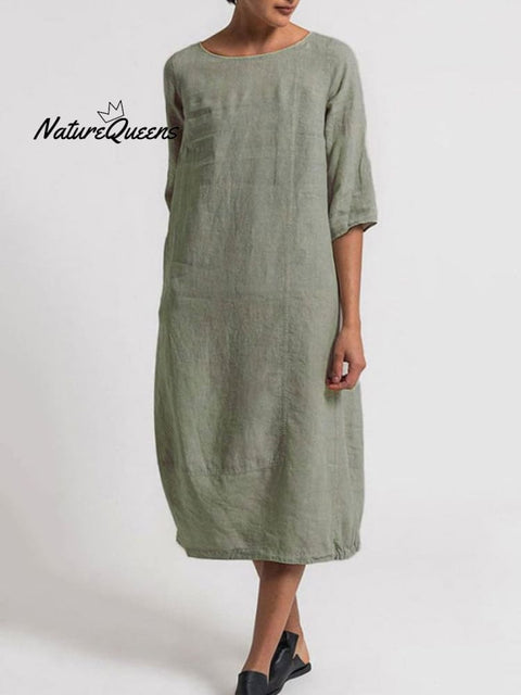 Casual Solid Color Dress Green / S