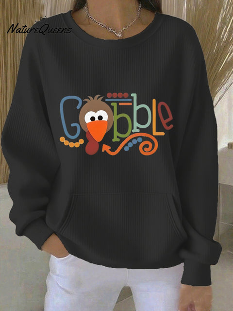 Women's Casual Thanksgiving Themed Printed Round Neck Sweatshirt