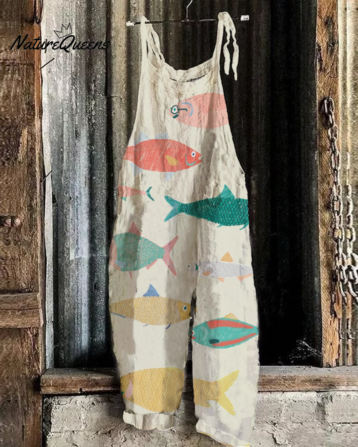 Multicolor Sardine Japanese Art Linen Blend Jumpsuit