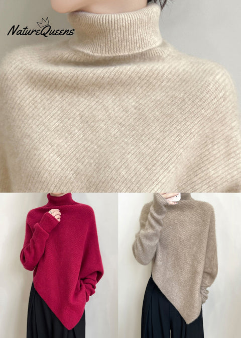 Women Red Asymmetrical Thick Woolen Sweaters Winter