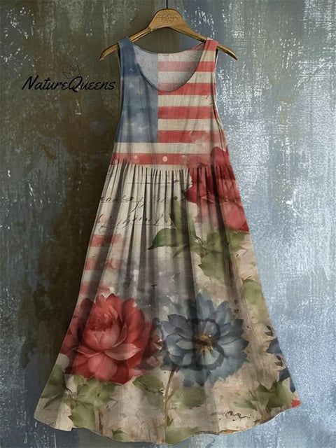 Women's Fashion Casual Independence Day Splicing Printed Vest Dress