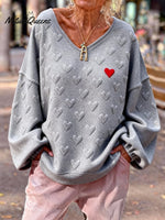 Women's Casual Knitted Jacquard Heart-Patterned Valentine's Day Sweatshirt