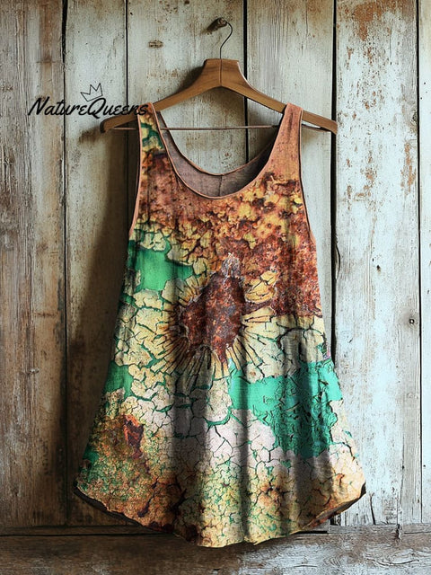 Rust Art Print Linen Blend Tank Top