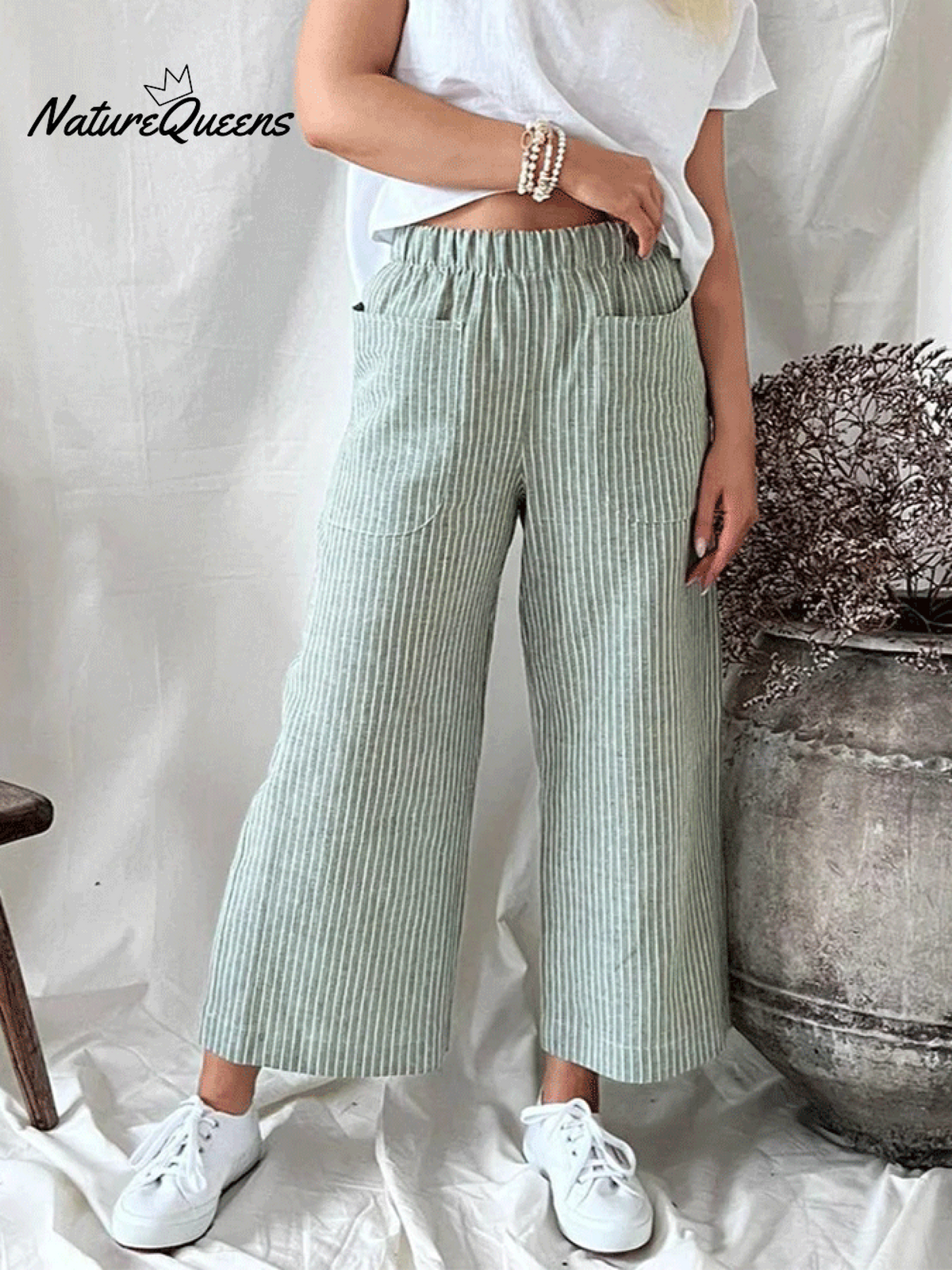 Women's Striped Pocket Casual Trousers