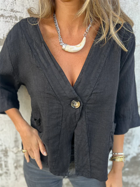 Women's V-neck Button-down Linen Jacket