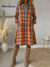 Retro Casual Denim Patchwork Plaid Print A-line Dress