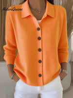 Women's Lapel Button Knitted Cardigan Sweater