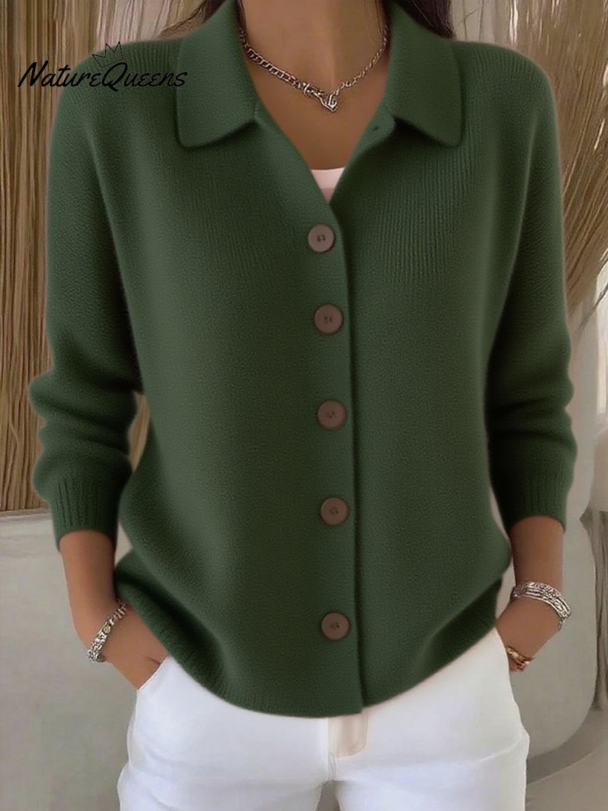Women's Lapel Button Knitted Cardigan Sweater