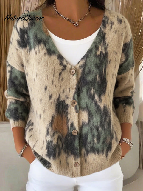 Artistic Tundra Painting Print Button Cardigan Sweater