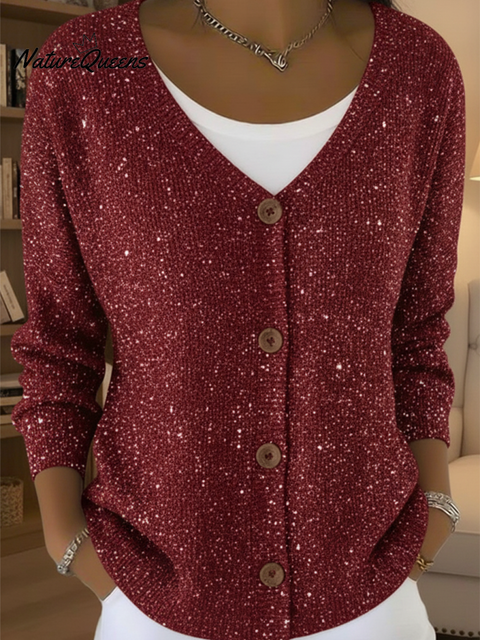 Women's Casual Shiny Button Cardigan Sweater