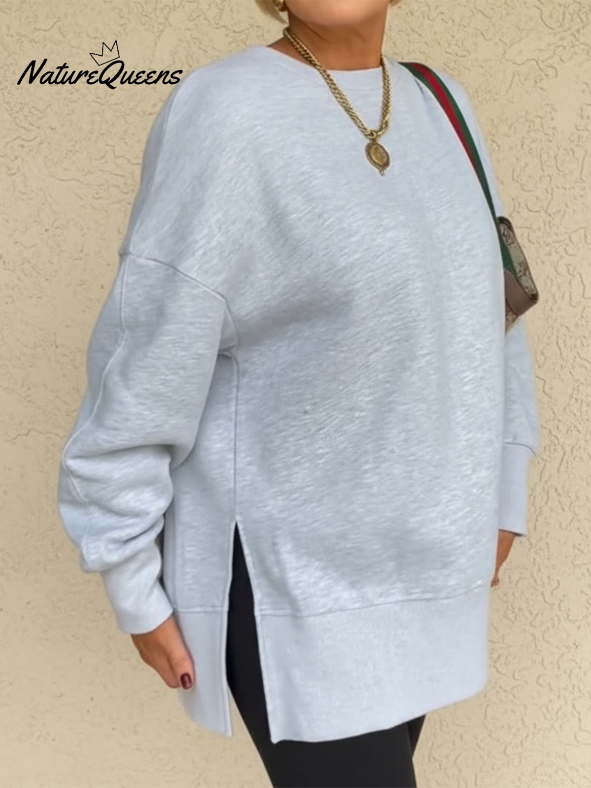 Women's Casual Side Slit Solid Color Pullover Sweatshirt