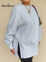 Women's Casual Side Slit Solid Color Pullover Sweatshirt