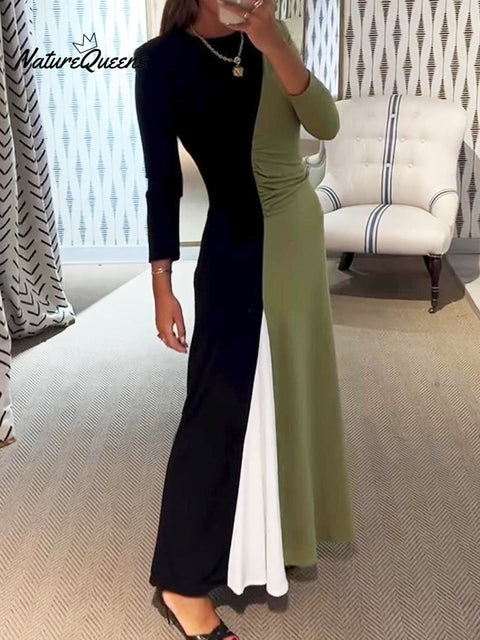 Women's Fashion Art Color Block Stitching Stretch Dress