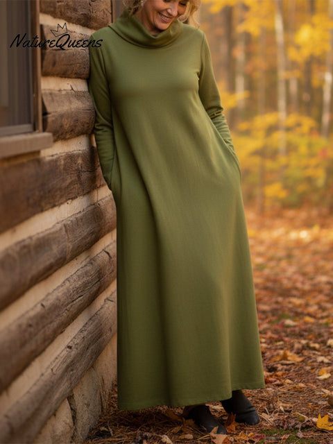 Women's Elegant Cowl Neck A-line Solid Color Dress