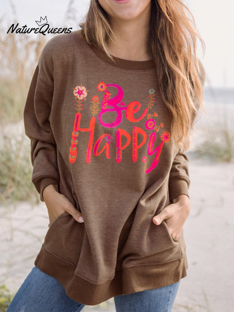 Be Happy Printed Casual Sports Cotton Sweatshirt