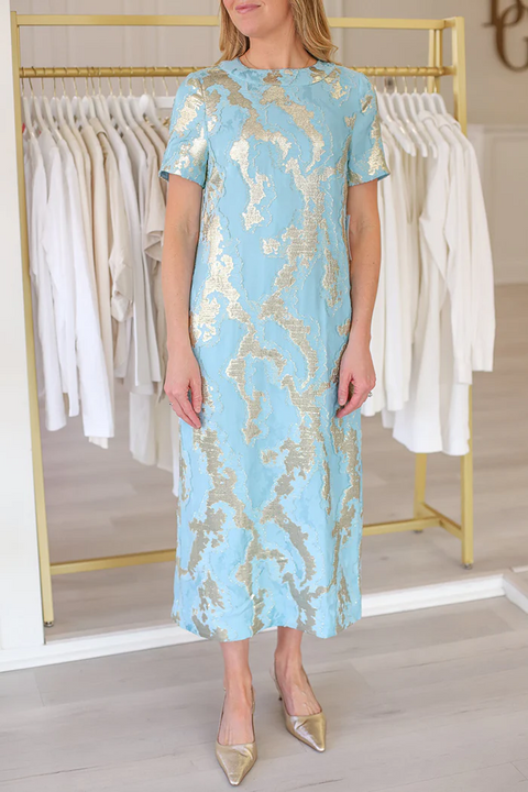 Gold Stamped Zipper Midi Dress
