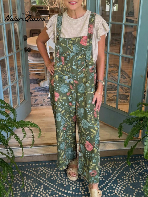 Women's Loose Floral Print Cotton Jumpsuit