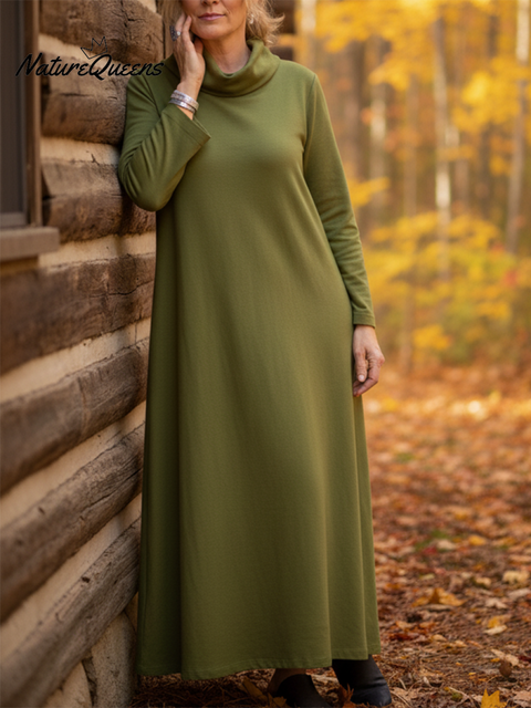 Women's Elegant Cowl Neck A-line Solid Color Dress