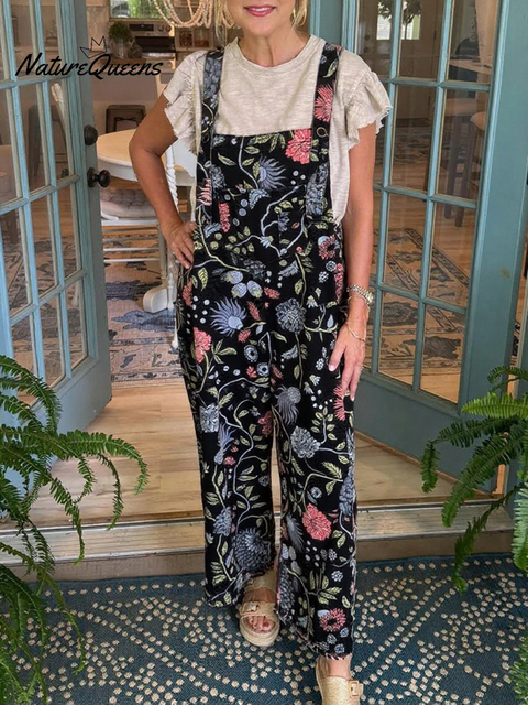 Women's Loose Floral Print Cotton Jumpsuit