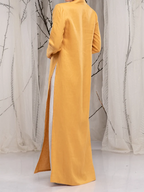 Women's Casual High Slit Cotton and Linen Dress