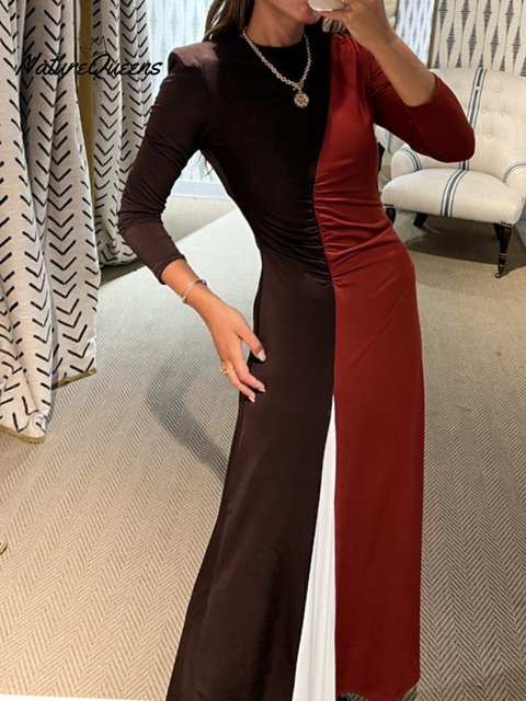 Women's Fashion Art Color Block Stitching Stretch Dress