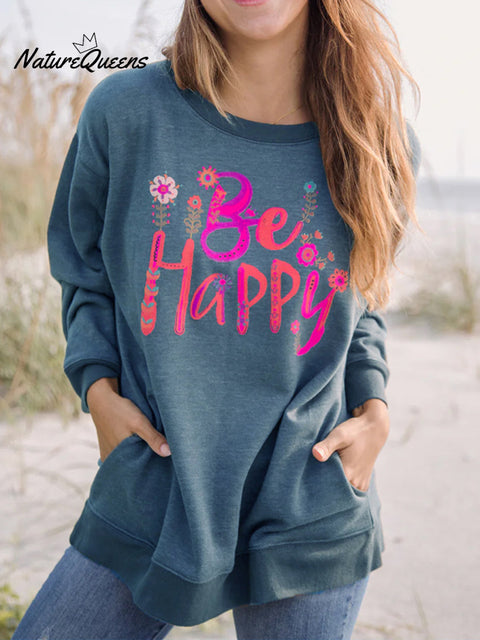 Be Happy Printed Casual Sports Cotton Sweatshirt