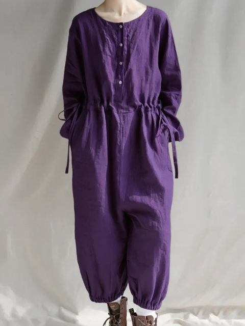Women's Loose Waist Drawstring Organic Linen Jumpsuit