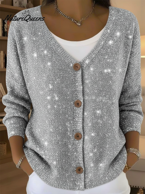 Women's Casual Shiny Button Cardigan Sweater